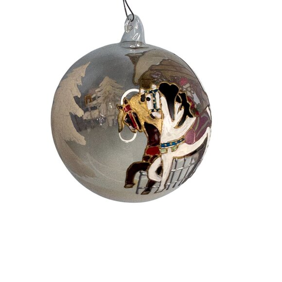 Austrian Blown Glass Ornament Embossed Painted Santa Sleigh Horse Scene 4" 1992 - Picture 5 of 5